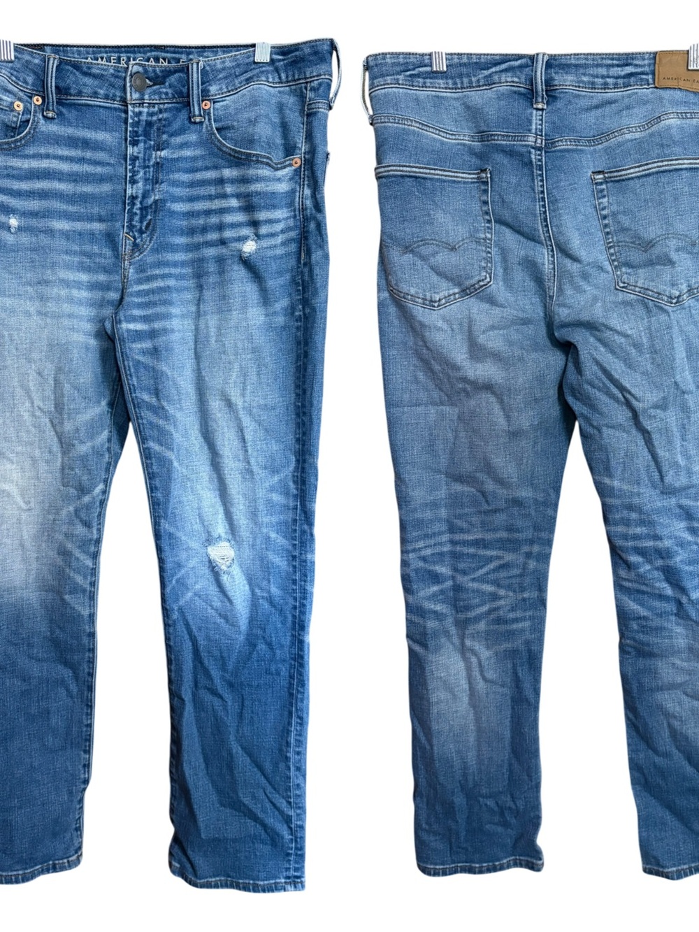 American Eagle Athletic Straight Airflex+ Light Wash Distressed Jeans 33x32